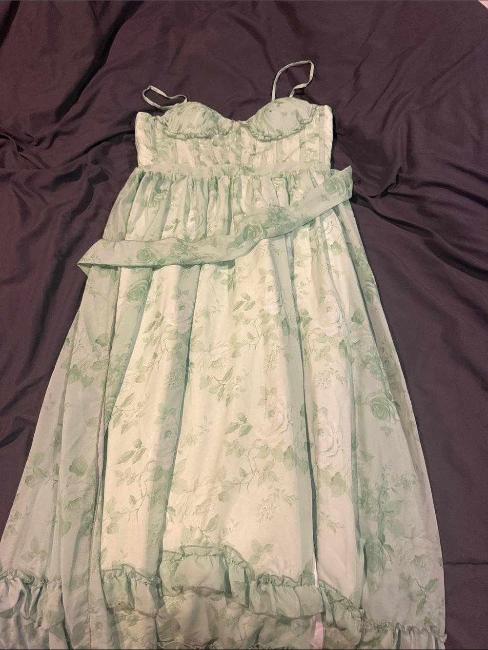 Girls' Mint Floral Spaghetti-Strap Dress